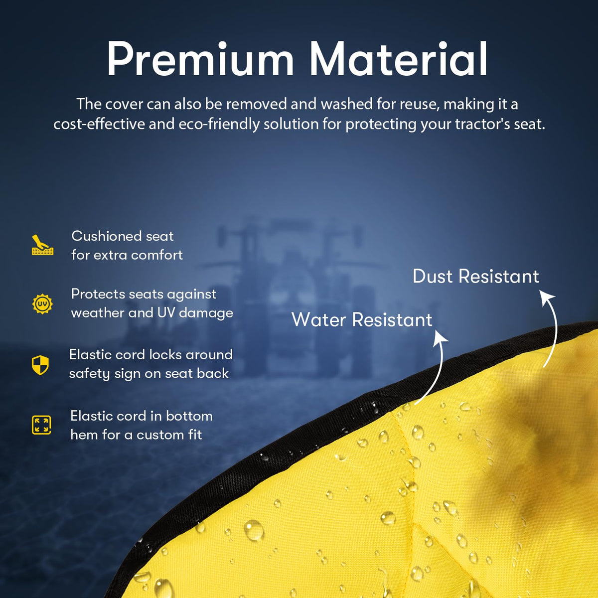 Weather-proof material shields against sun, rain, dust, and sap