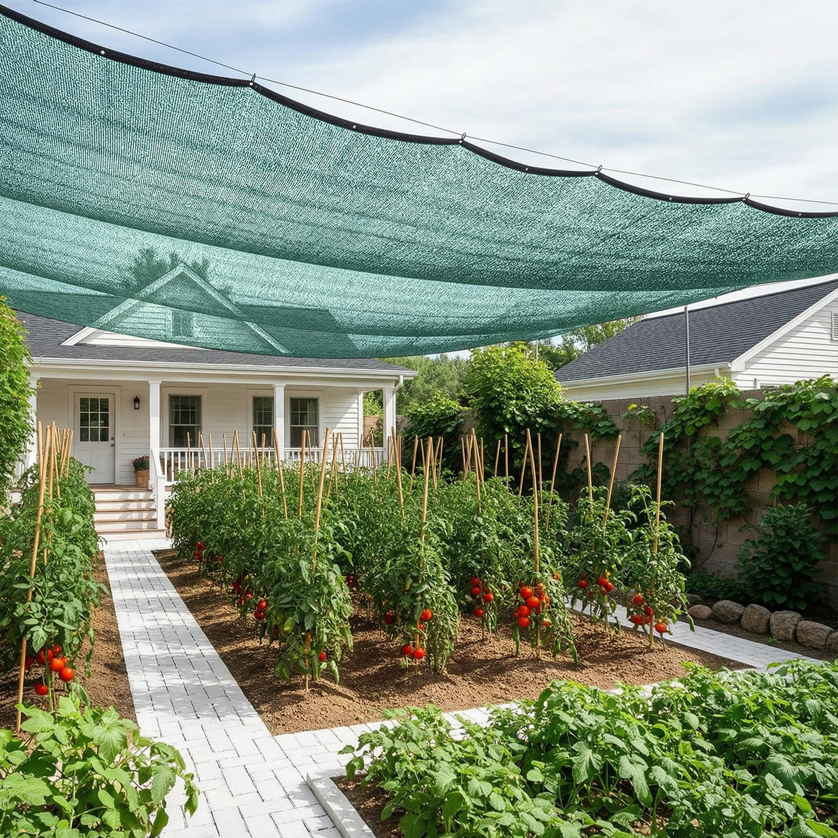 Sunny Guard 35-45% shade cloth over garden bed for balanced light