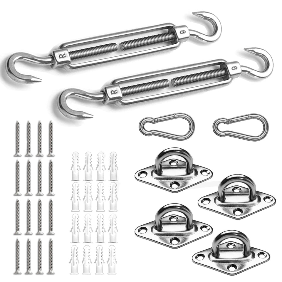 SUNNY GUARD 6-inch stainless steel hardware kit turnbuckles stabilize rectangle shade sails.