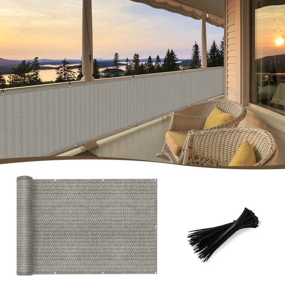 Sunny Guard balcony privacy screen 3x10 mounted on railing for elevated privacy and airflow.