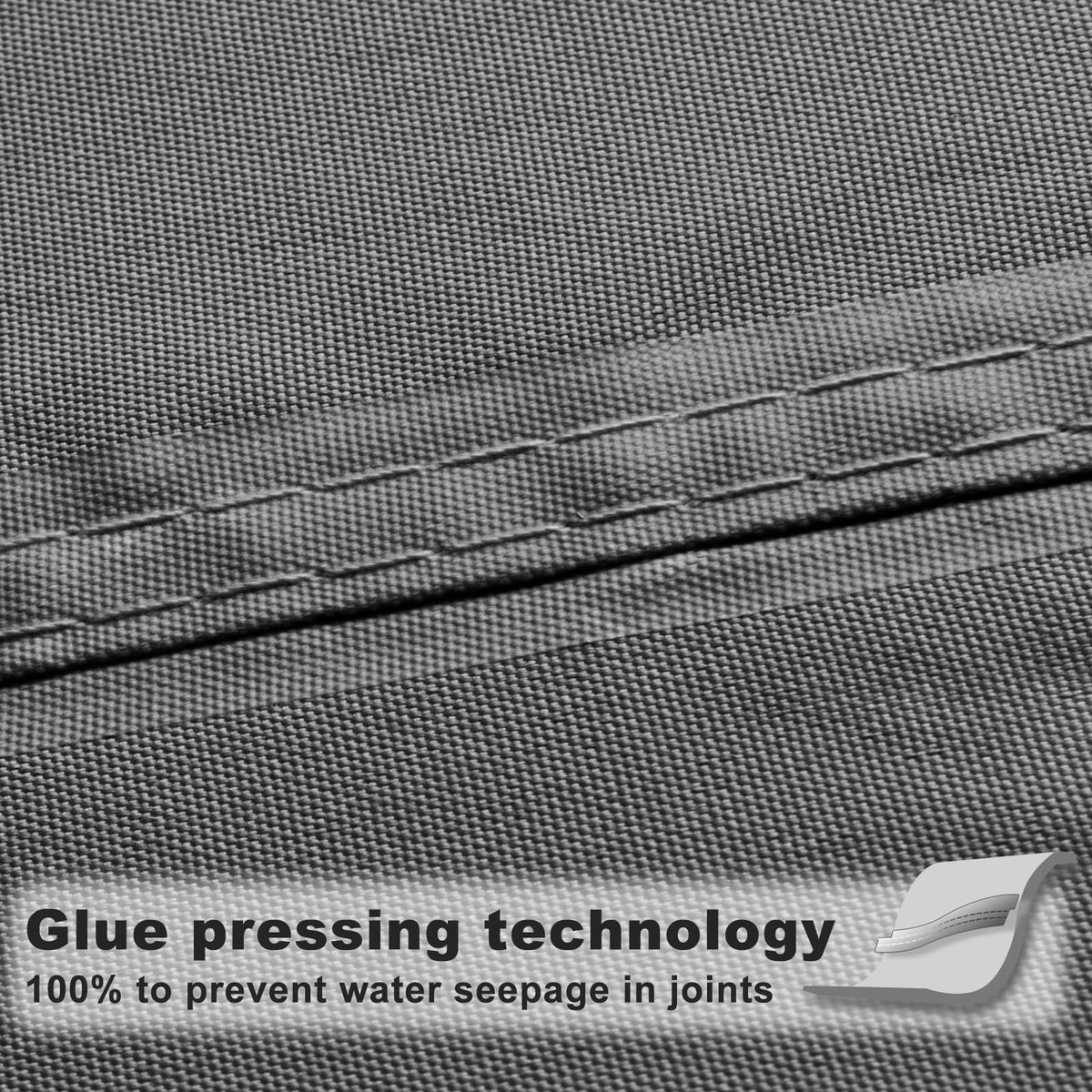 Sunny Guard charcoal fabric closeup highlights 160gsm material and PU coating
