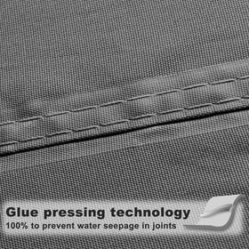 Sunny Guard charcoal fabric closeup highlights 160gsm material and PU coating