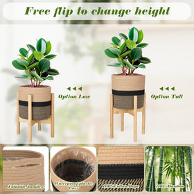 Sunnychicc bamboo stand with adjustable height for diverse pot sizes.