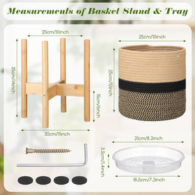 Sunnychicc basket-stand 10inch black-beige stripes side view, showcasing adjustable height.