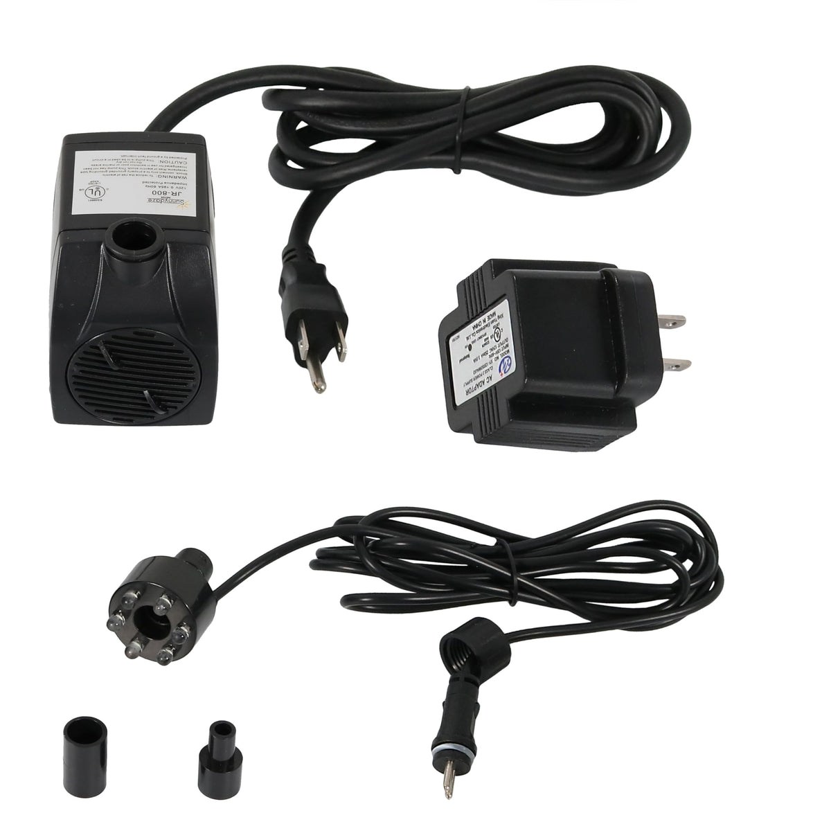 Sunnydaze 200GPH submersible pump front view ideal for compact garden fountains.