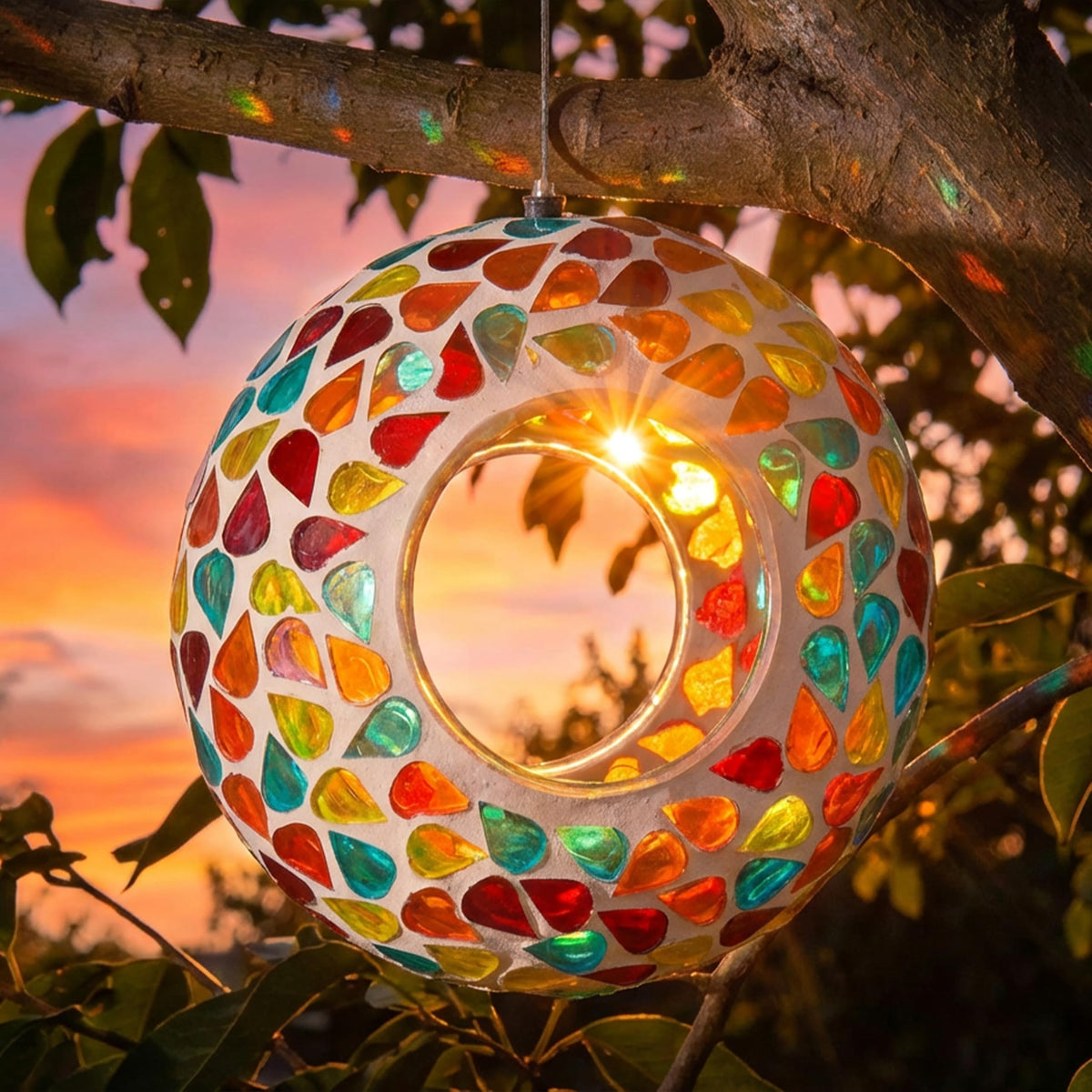 Sunnydaze Confetti Mosaic Bird Feeder bottom drainage hole visible