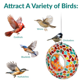 Sunnydaze Confetti Mosaic Bird Feeder hanging wire setup visible