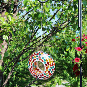 Sunnydaze Confetti Mosaic Bird Feeder seed compartment accessible from sides