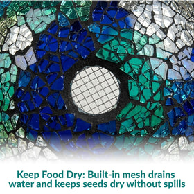 Sunnydaze Decor 10-inch glass feeder shown in vibrant mosaic colors.