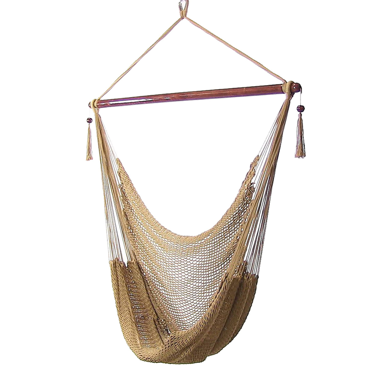 Sunnydaze Decor Caribbean XL hammock chair with soft rope for outdoor reading.
