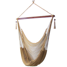 Sunnydaze Decor Caribbean XL hammock chair with soft rope for outdoor reading.