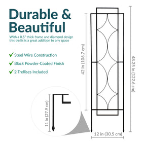 Sunnydaze Decor black-finish metal trellis supports stacked vines and vegetables.