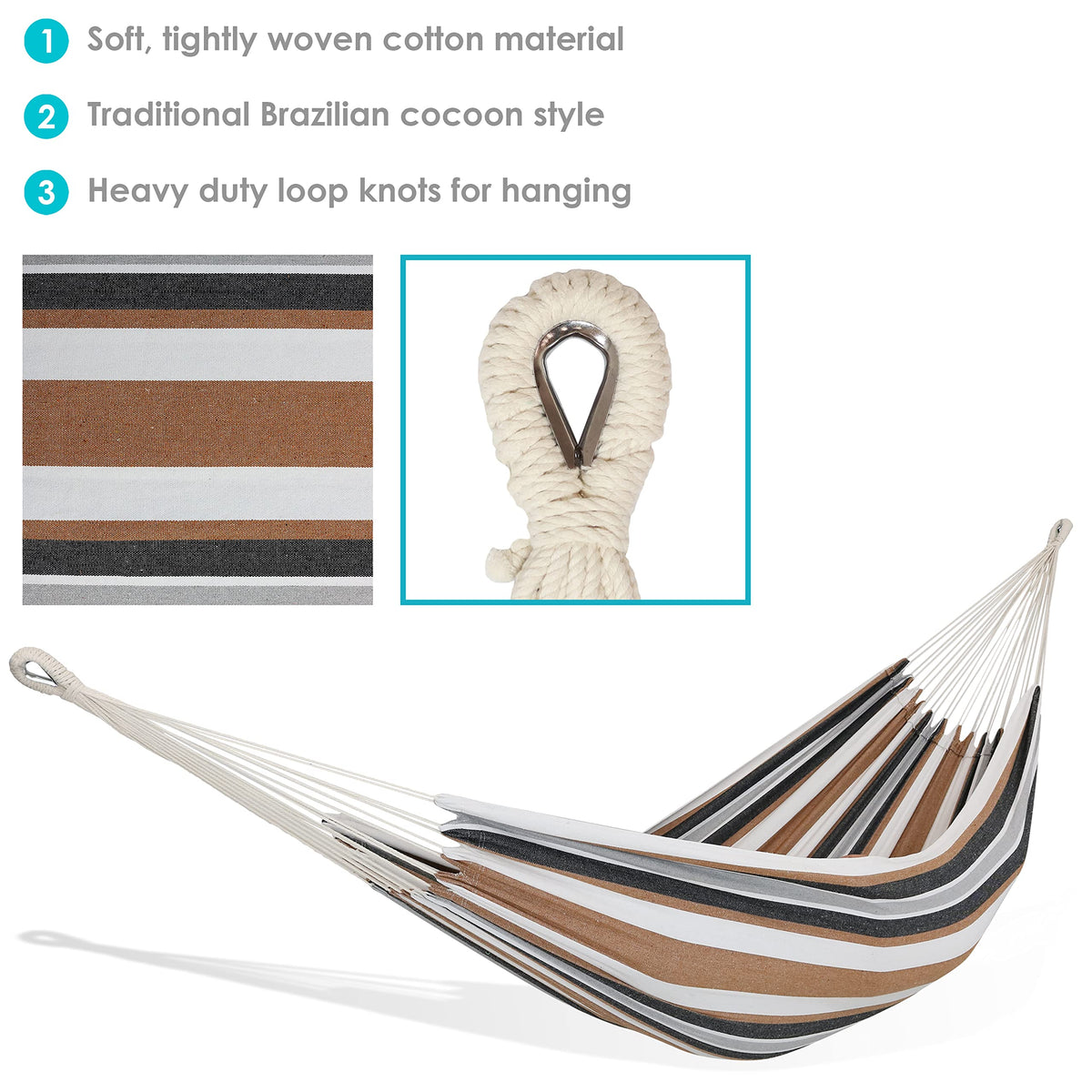 Sunnydaze hammock bed measures 80 by 60 inches for comfortable two-person rest.