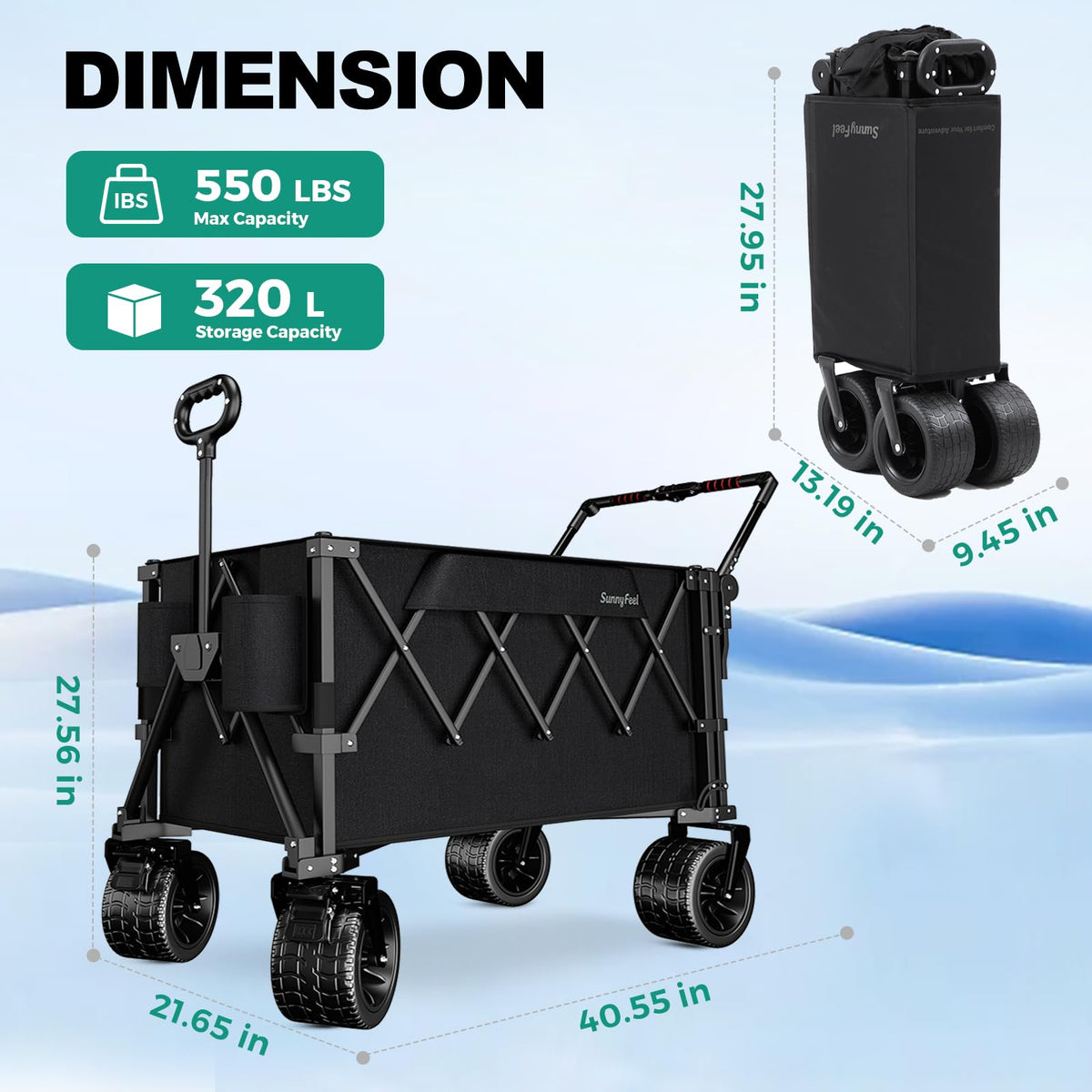 SUNNYFEEL 320L interior capacity wagon fits camping gear and groceries in one trip