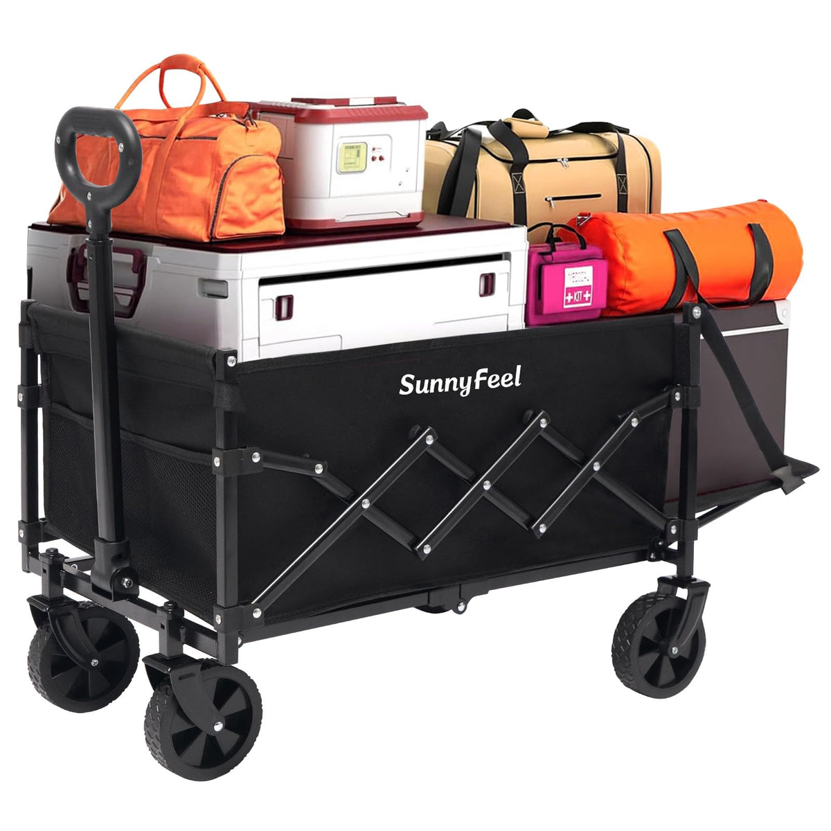 SunnyFeel 330lbs wagon with tailgate extended for extra storage and easier loading