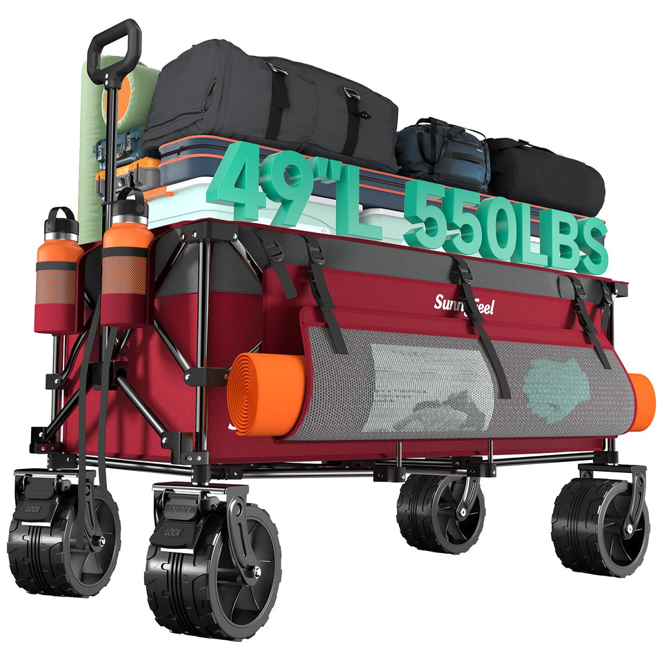 SunnyFeel foldable wagon frame shown for compact trunk storage.