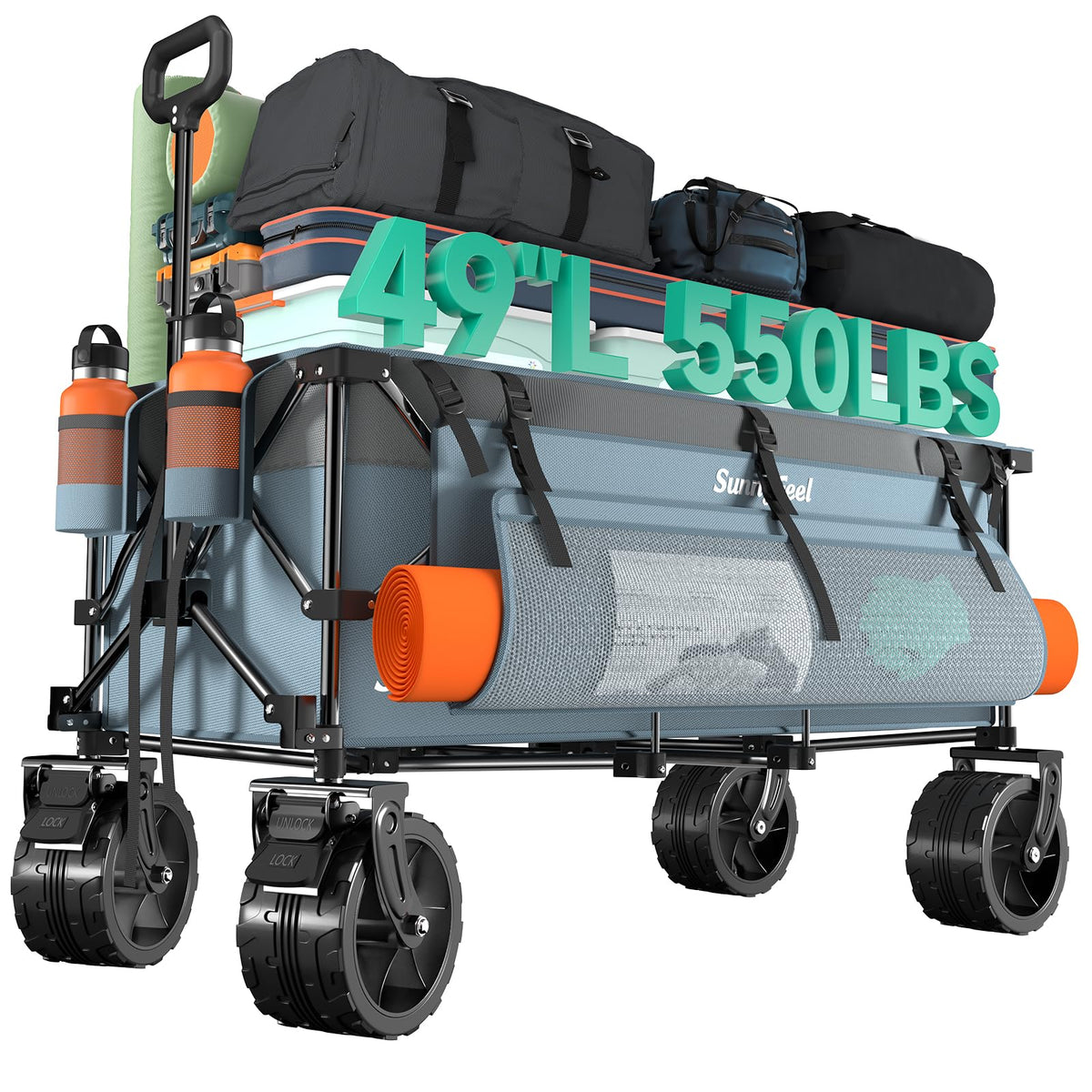SunnyFeel 49-inch wagon with big wheels for easy outdoor hauling