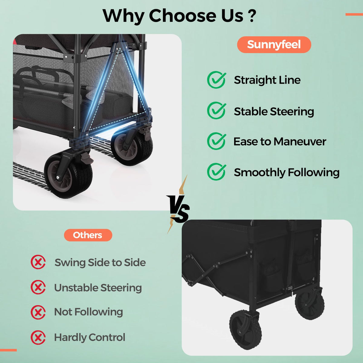 SUNNYFEEL 550L front-wheel brakes for secure stopping on uneven ground