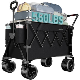 SUNNYFEEL 550LBS collapsible wagon with drop-down tailgate for easy loading on camping trips