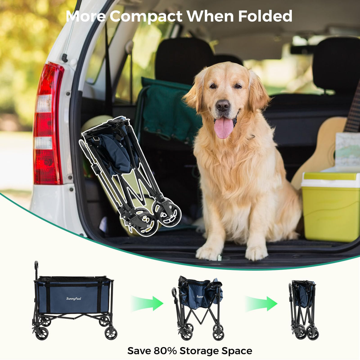 SunnyFeel Collapsible Wagon adjustable handle fits different heights for comfort