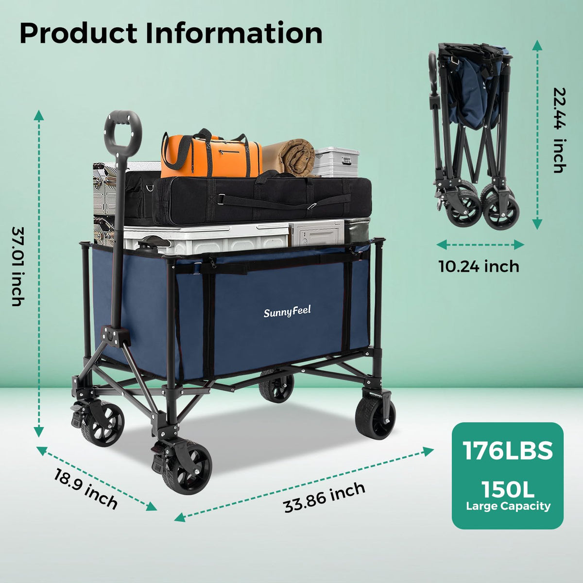 SunnyFeel Collapsible Wagon ideal for camping groceries and day trips