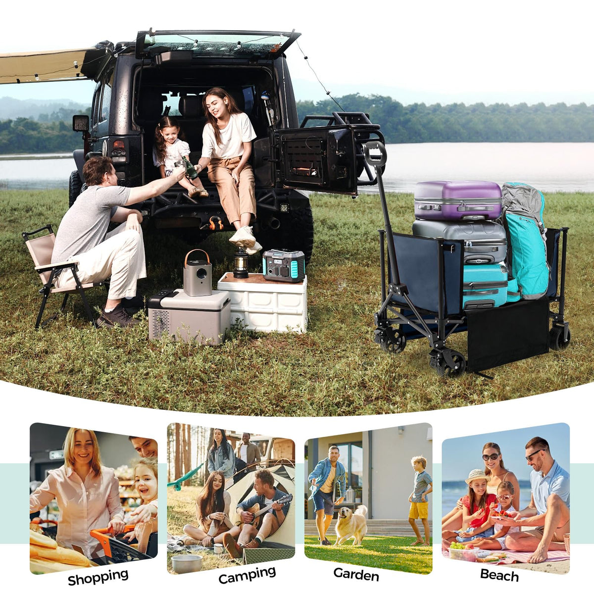 SunnyFeel Collapsible Wagon open cargo layout for quick loading on trips