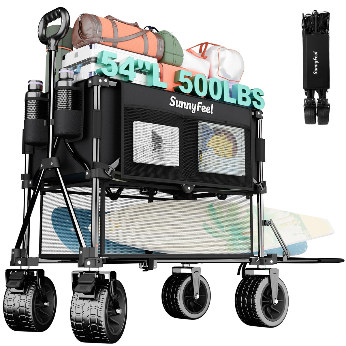 Sunnyfeel Double Decker Wagon frame view shows sturdy construction for heavy loads.