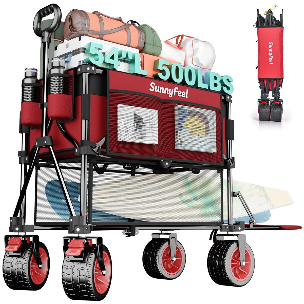 SUNNYFEEL double-decker wagon folded compactly for easy storage and transport