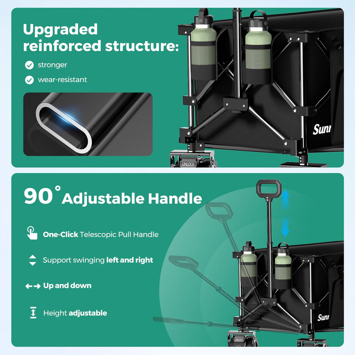 Sunnyfeel foldable wagon 300l capacity shown with gear for a full load.