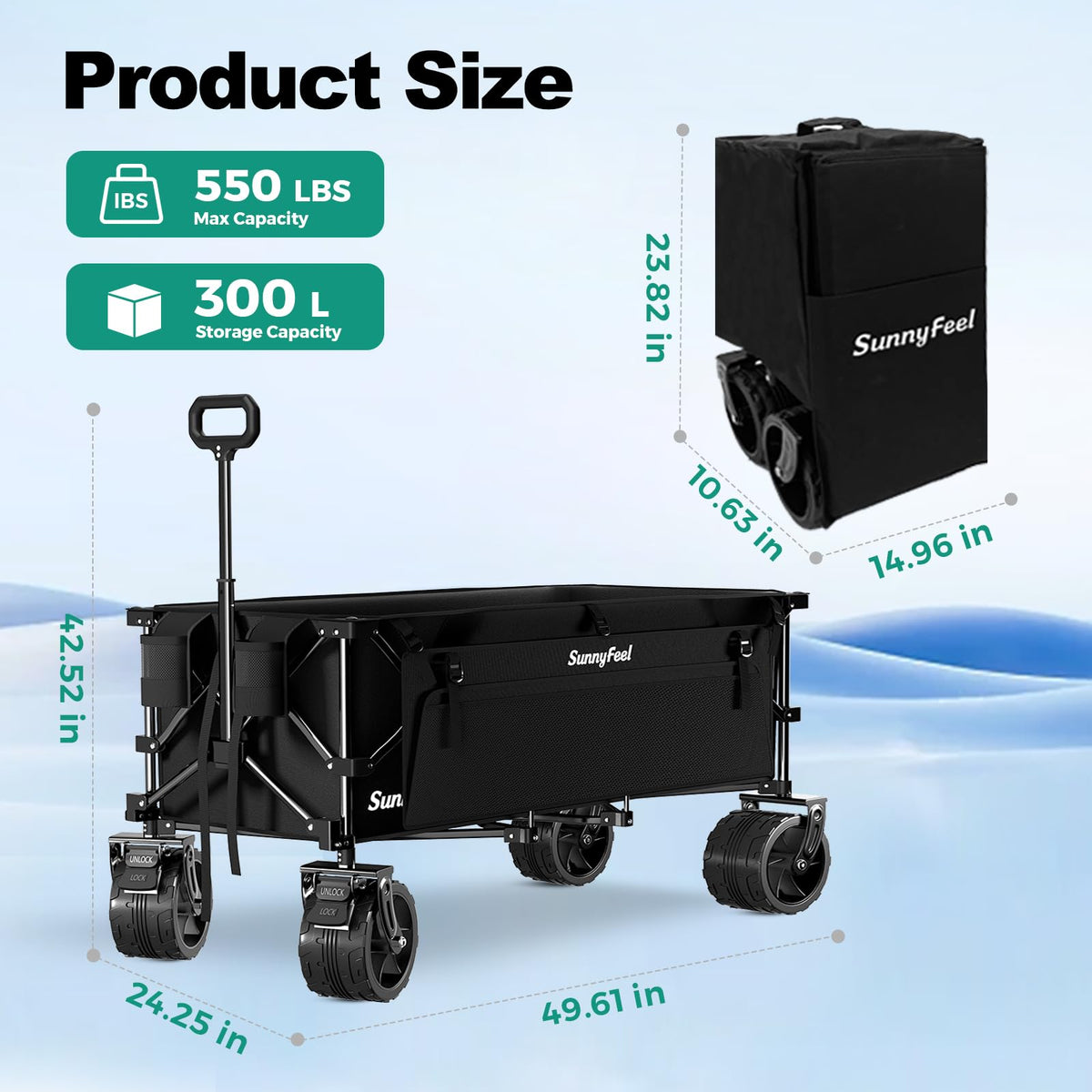 Sunnyfeel foldable wagon durable metal frame supports heavy loads reliably.