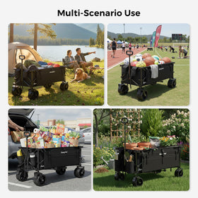 Sunnyfeel foldable wagon side pockets and cup holder keep essentials accessible.