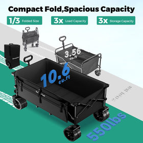 Sunnyfeel foldable wagon side profile showing large wheels for rough terrain.