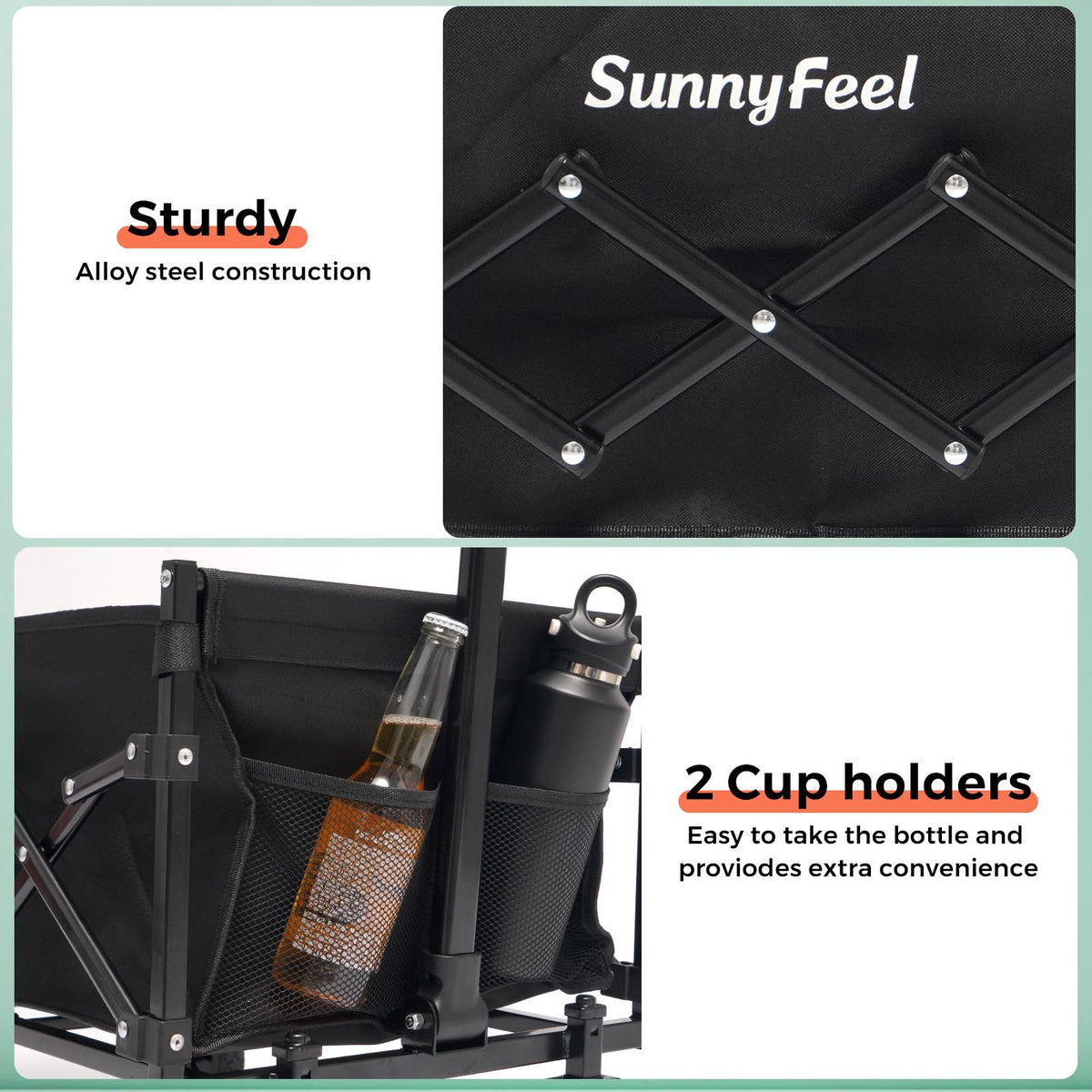 SunnyFeel lightweight wagon folded for easy storage and portability