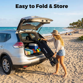 Sunnyfeel Folded form fits in a car trunk for easy storage.