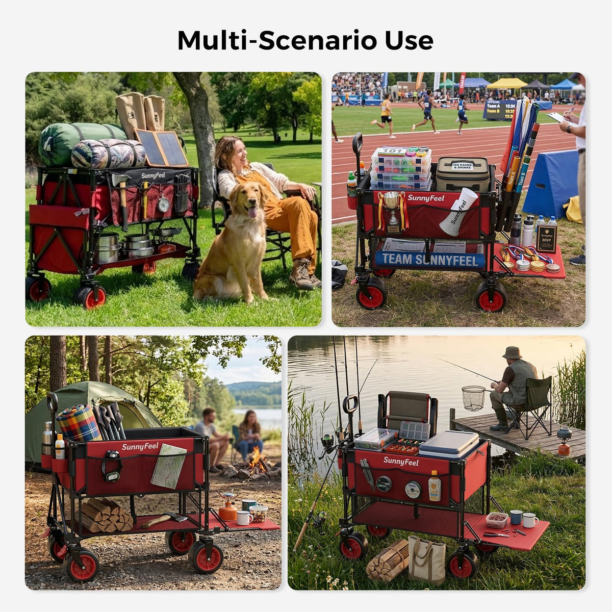 SUNNYFEEL wagon with garden tools loaded for efficient transport