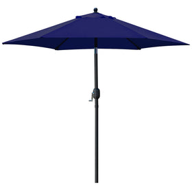 Sunnyglade 7.5ft patio umbrella navy blue canopy provides shaded outdoor dining.