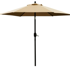 Sunnyglade 7.5' tan patio umbrella with push-button tilt shade for outdoor dining.