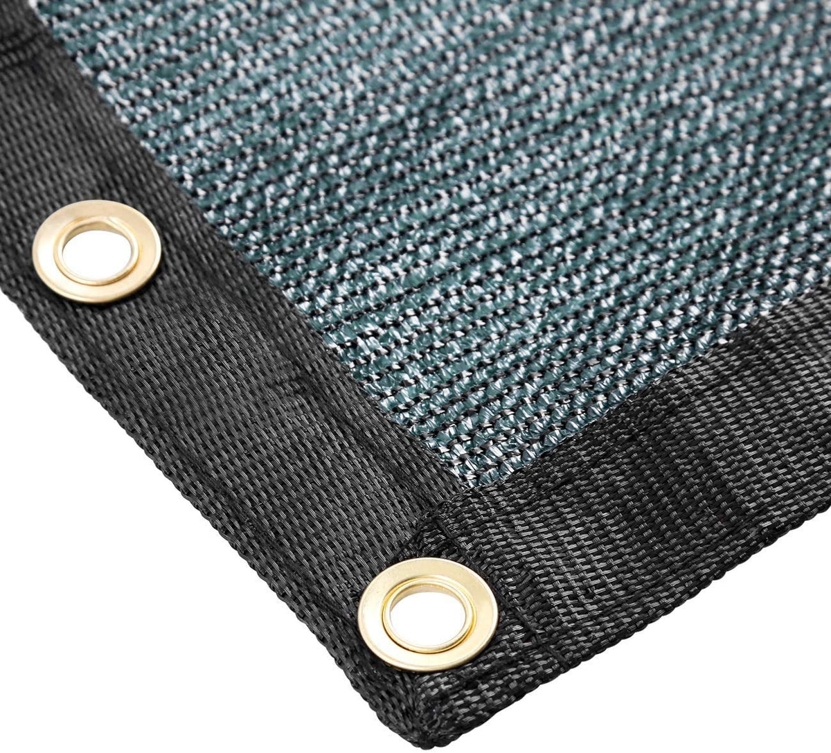 Sunnyglade fence screen grommets close-up shows copper hardware for wind resistance.