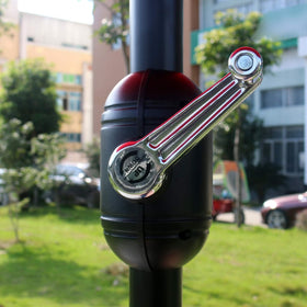 Sunnyglade 9ft red umbrella crank-tilt shows easy sun-angle adjustment for comfort.