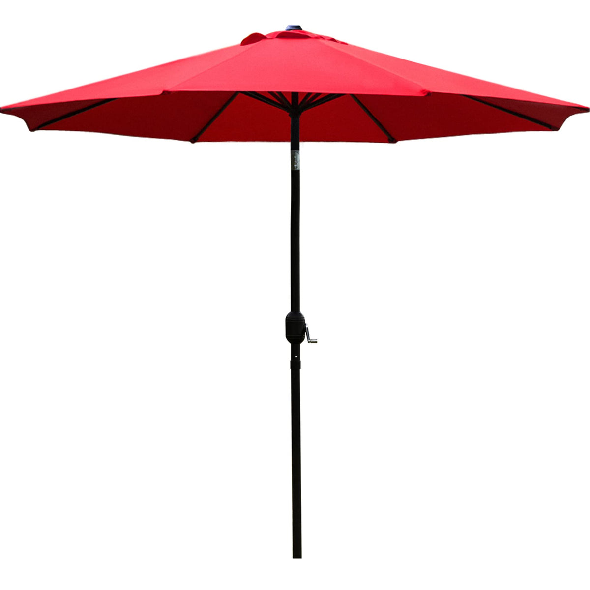 Sunnyglade 9ft red patio umbrella front view provides shade for outdoor dining.