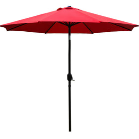 Sunnyglade 9ft red patio umbrella front view provides shade for outdoor dining.