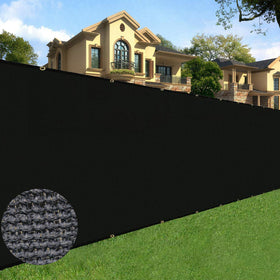 Sunnyglade privacy screen close-up shows sturdy grommets and reinforced binding for wind resistance.