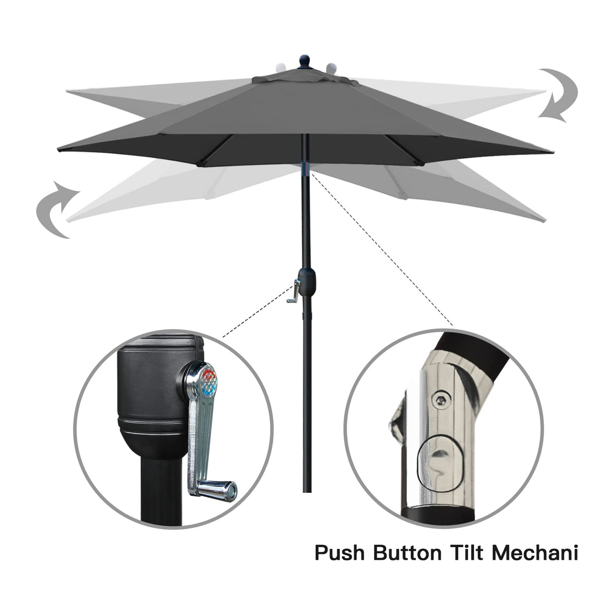 Sunnyglade push-button tilt umbrella; easy angle adjustments for sun.