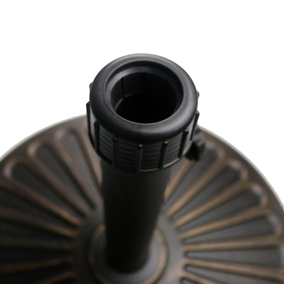 Sunnyglade base features a hand-turn knob to secure the umbrella