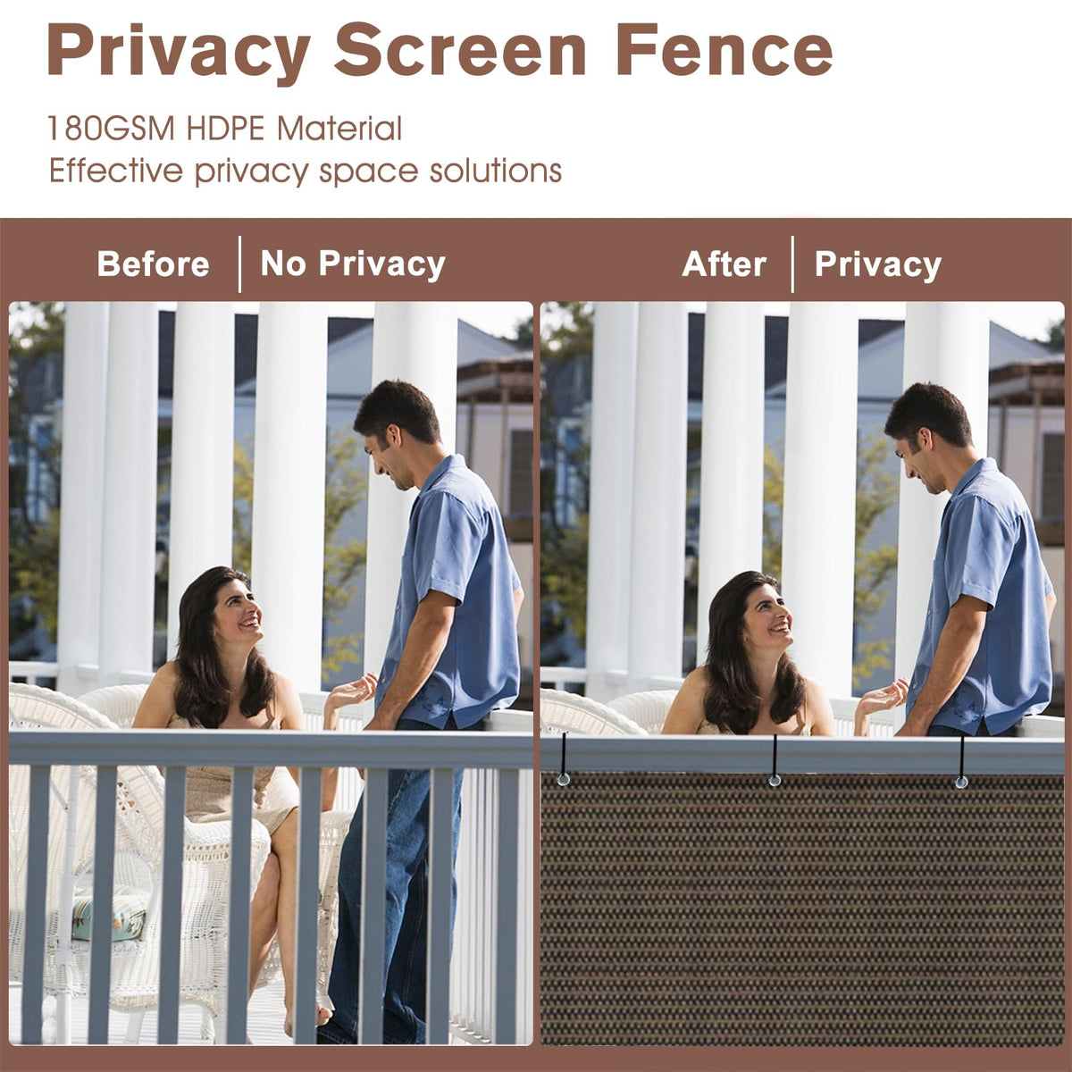 Sunny Guard outdoor wind screen brown shown on an outdoor setting