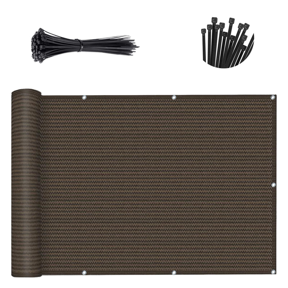 Sunny Guard privacy screen with aluminum grommets in brown for secure mounting
