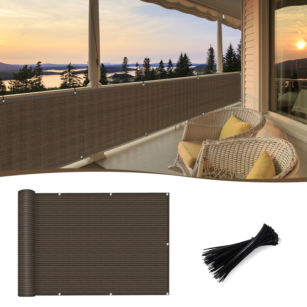 Sunny Guard brown balcony privacy screen 3x10 blocks views while preserving airflow