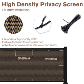 Sunny Guard brown patio privacy screen attached to fence with grommets for easy setup
