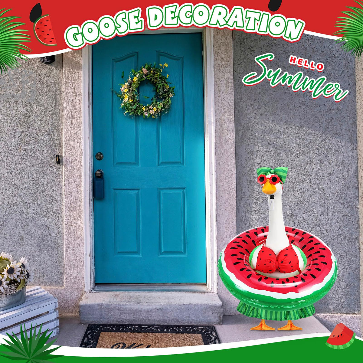 Sunnymove 23-inch porch goose decoration ready for display.