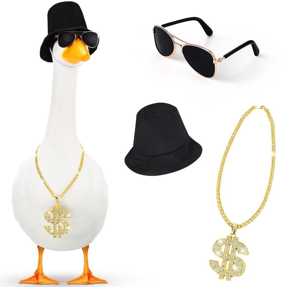 Sunnymove 80s/90s goose outfit with black bucket hat for lawn decor.